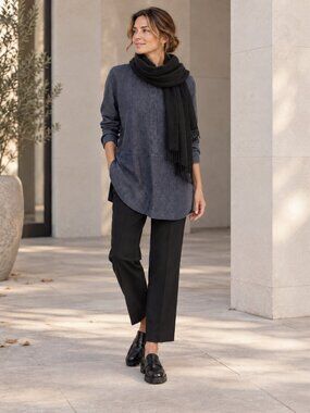 Eileen Fisher Blue Denim Look Button Front Tunic